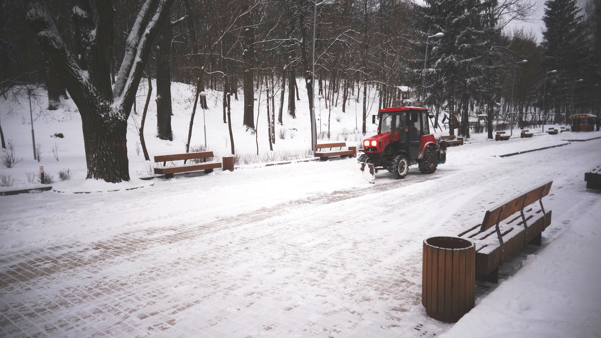 В парке продолжаются работы по расчистке аллей и дорожек от снега
